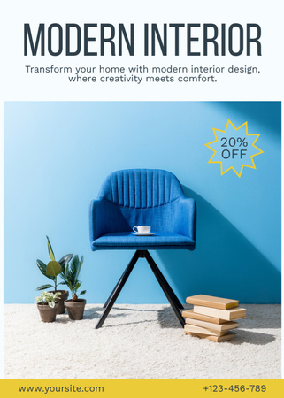 Platilla de diseño Furniture Promotion with Stylish Blue Chair Flayer