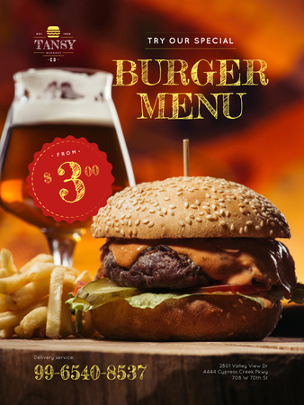 Plantilla de diseño de Fast Food Offer with Tasty Burger Poster US 
