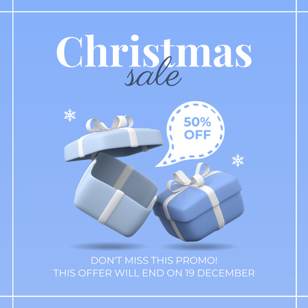 Christmas Sale Illustrated with 3d Boxes Blue Instagram AD Design Template