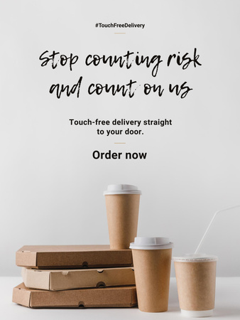 Template di design #TouchFreeDelivery Food and Coffee and Boxes Poster US