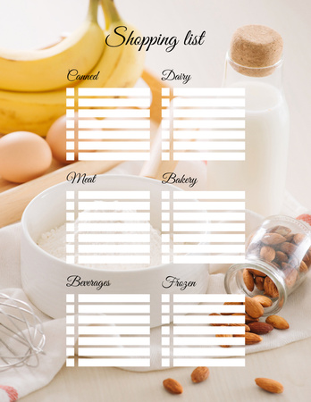 Shopping List with Dishes And Fruits On Table Notepad 8.5x11in Design Template