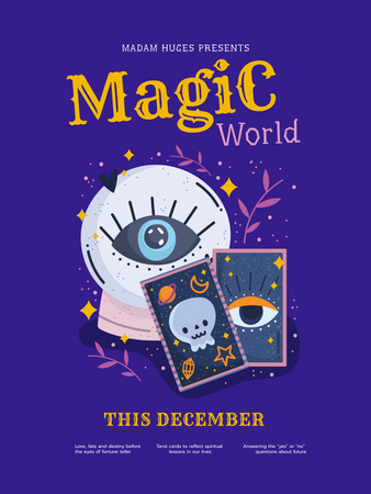 Ontwerpsjabloon van Poster US van Aankondiging van een magische show met tarotkaarten en kristallen bol