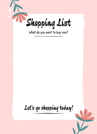 Pink Floral Shopping Notes Notepad 4x5.5in Design Template