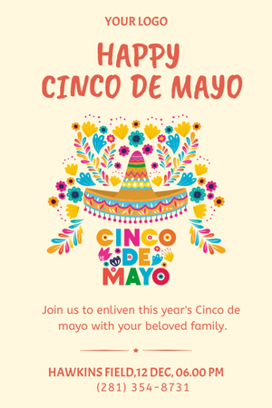 Cinco De Mayo Invitation with Colorful Sombrero Invitation 6x9in Design Template