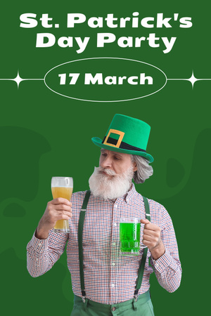 St. Patrick's Day Party with Bearded Man with Beer Pinterest Design Template