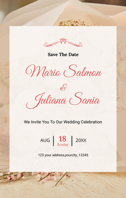 Platilla de diseño Wedding Celebration Peach Invitation 4.6x7.2in