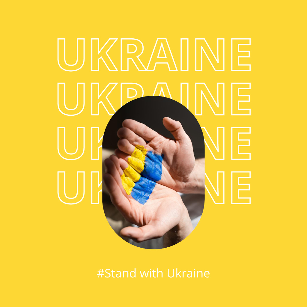 Ontwerpsjabloon van Instagram van Stand with Ukraine with Ukrainian Flag on Hands