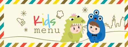 Kids menu offer with Children in costumes Facebook cover Design Template