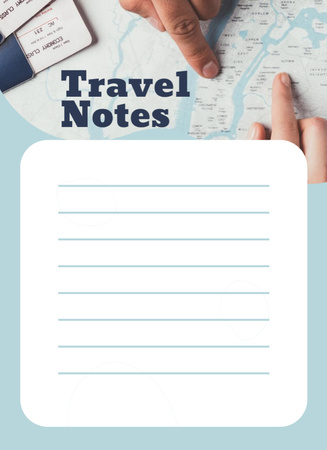 Travel Itinerary List with Male Hand and Map Notepad 4x5.5in Design Template