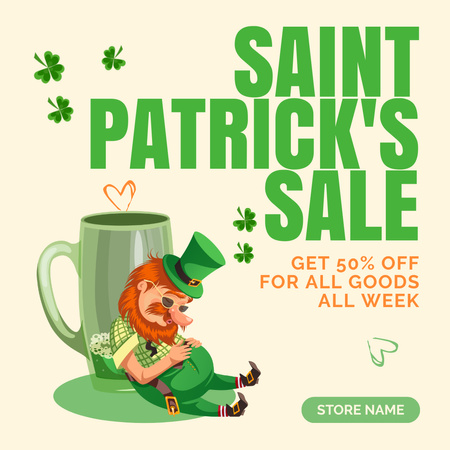 St. Patrick's Day Sale Announcement with Bearded Man Instagram Design Template