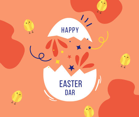 Cute Little Easter Chickens and Egg Facebook Design Template