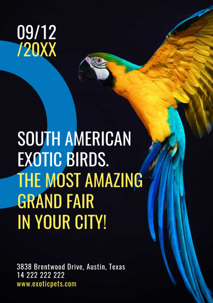 Exotic Birds Fair with Blue Macaw Parrot Flyer A5 Šablona návrhu