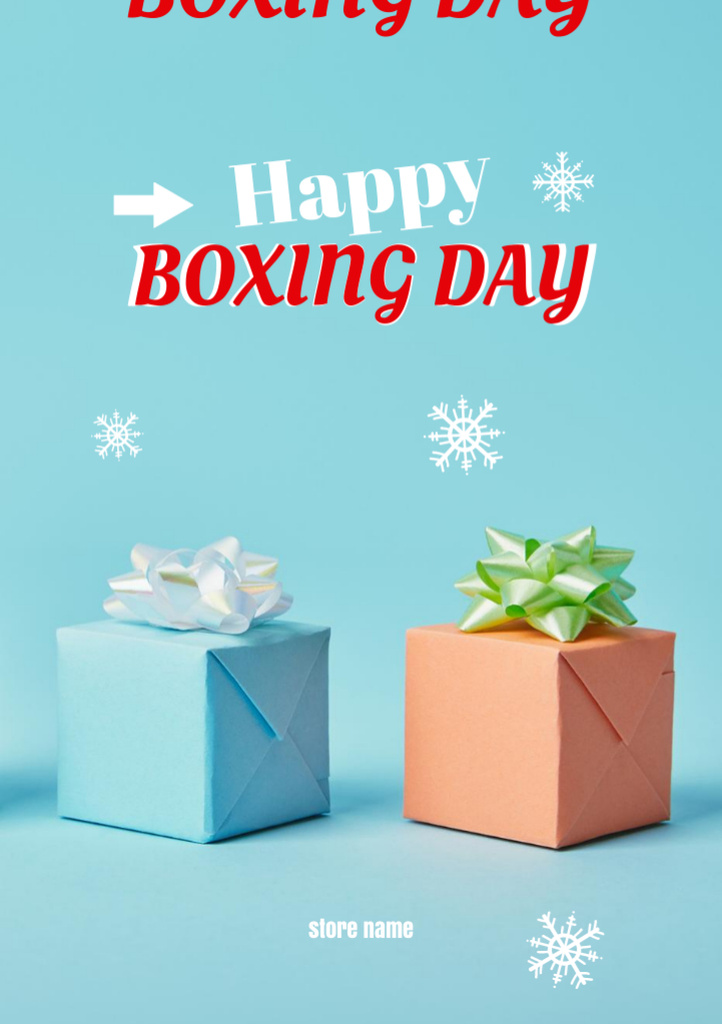 Platilla de diseño Boxing day Greeting with Colorful Gifts Postcard A5 Vertical