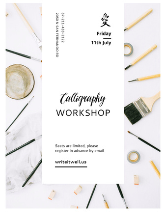 Anúncio de Evento de Workshop de Caligrafia Qualificada Poster US Modelo de Design