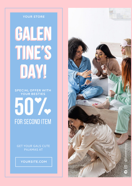 Friends celebrating Galentine's Day Poster Design Template