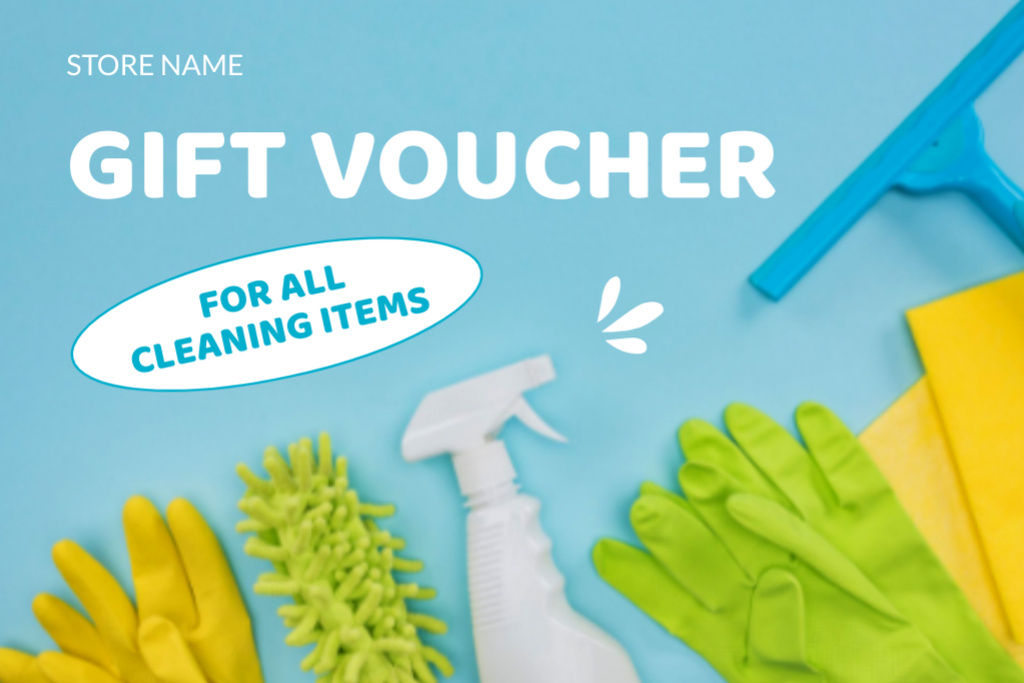 Cleaning Items Goods Blue Gift Certificate Πρότυπο σχεδίασης