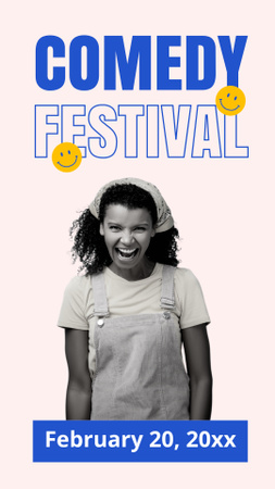 Platilla de diseño Comedy Festival Announcement with Laughing Woman Instagram Story