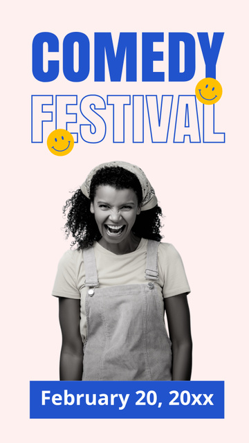 Modèle de visuel Comedy Festival Announcement with Laughing Woman - Instagram Story