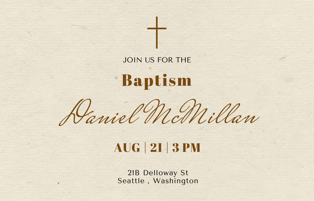 Baptismal Occasion Announcement With Christian Cross Invitation 4.6x7.2in Horizontal Design Template