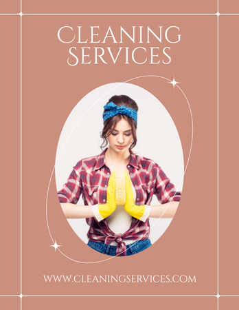 Cleaning Services Offer with Girl in Yellow Gloves Flyer 8.5x11in Modelo de Design