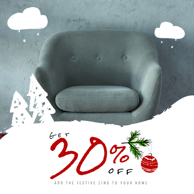 Furniture Christmas Sale with Armchair in Grey Animated Postデザインテンプレート
