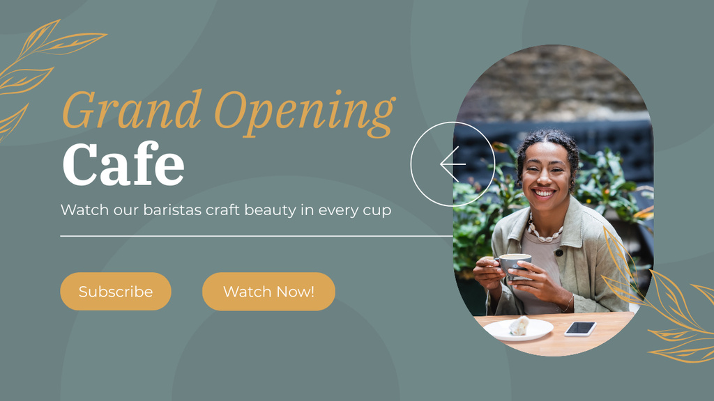 African American Woman at Cafe Grand Opening Youtube Thumbnail Modelo de Design