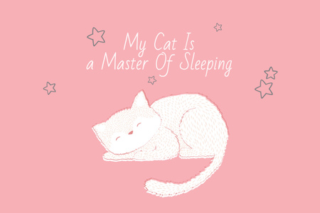Cute Cat Sleeping on Pink Postcard 4x6in Design Template