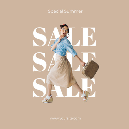 Summer Sale Advertisement with Attractive Woman Instagram Design Template
