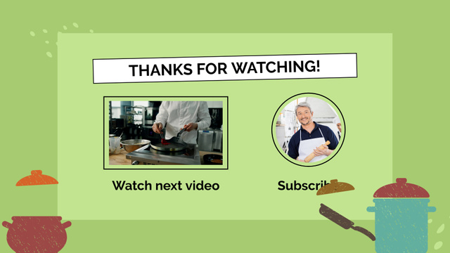 Plantilla de diseño de Skilled Chef's Cooking Vlog With Frying Pan YouTube outro 