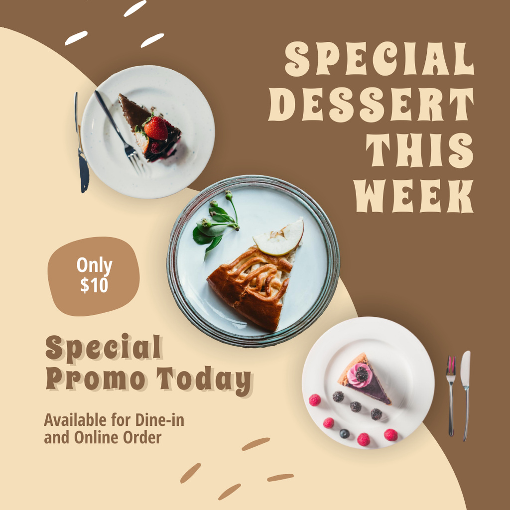 Restaurant Promotion with Delicious Deserts Instagram Tasarım Şablonu