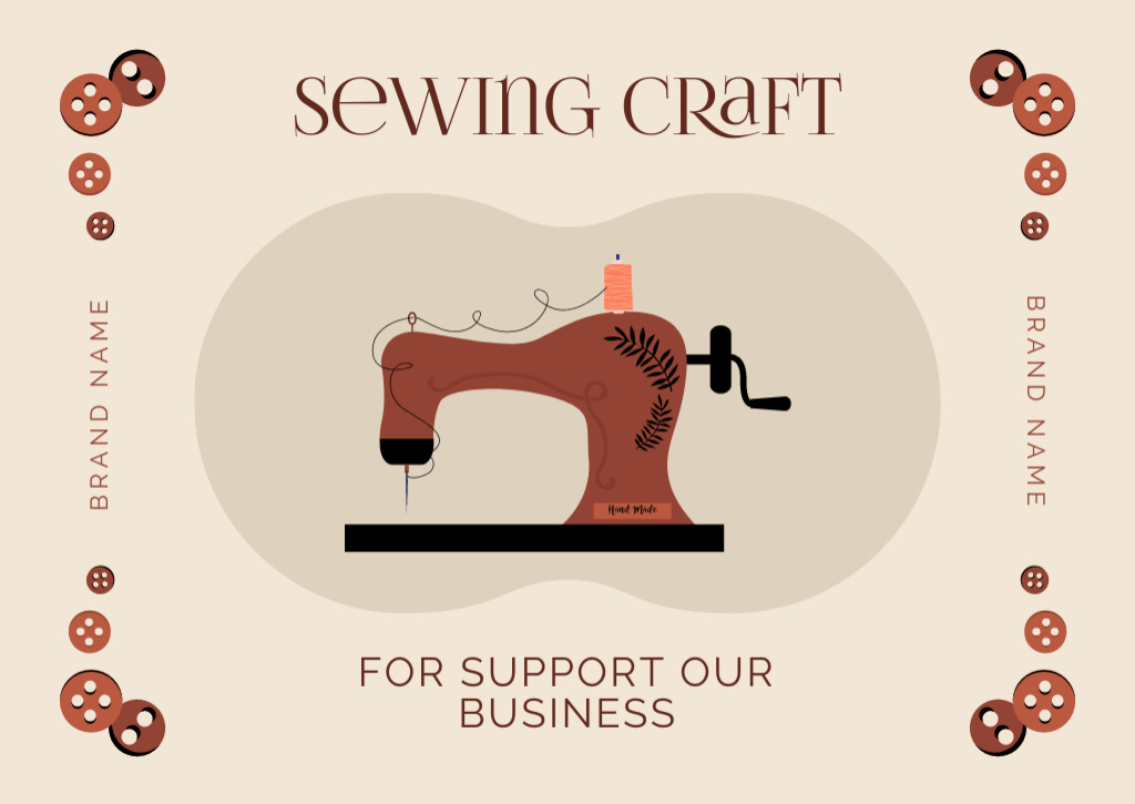 Designvorlage Sewing Craft WIth Machine And Illsutration für Card