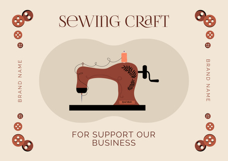 Sewing Craft WIth Machine And Illsutration Card Tasarım Şablonu