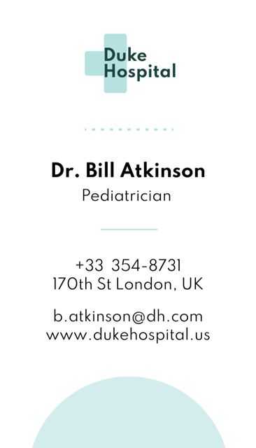 Pediatric Hospital Ad with Blue Medical Cross Business Card US Vertical Design Template