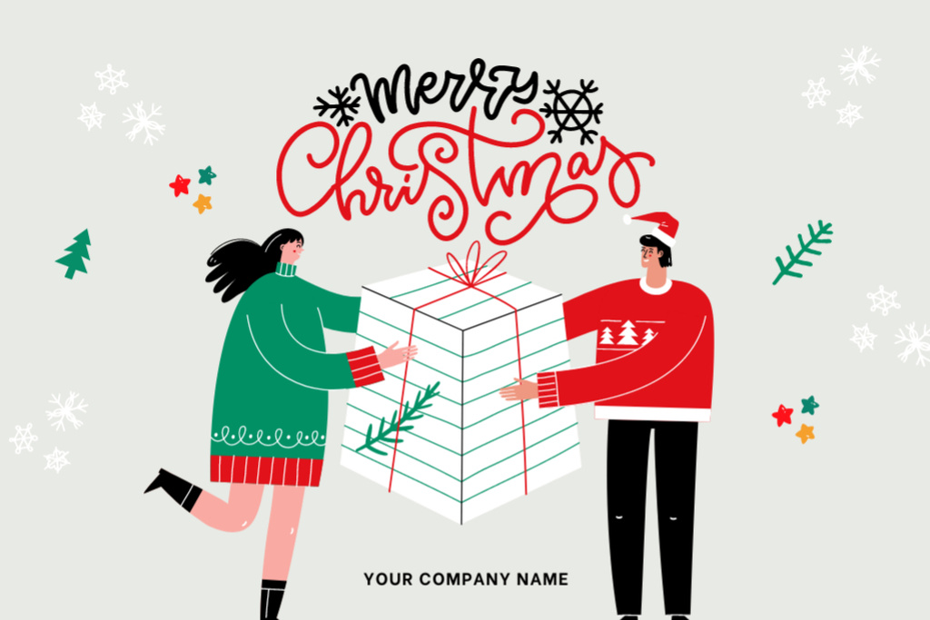 Happy Couple Celebrating Christmas Flyer 4x6in Horizontal Design Template