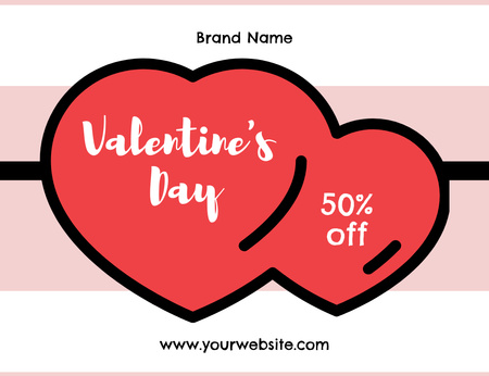 Valentine's Day Discount Offer with Big Red Hearts Thank You Card 5.5x4in Horizontal Design Template