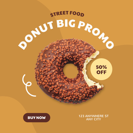 Anúncio de comida de rua com rosquinha gostosa e doce Instagram Modelo de Design