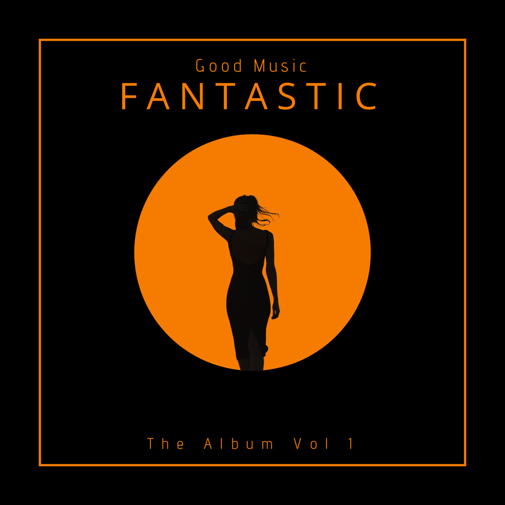 Fantastic Music Tracks Promotion with Silhouette of Woman Album Cover Modelo de Design