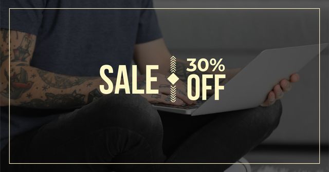 Gadgets Sale Offer with Man typing on Laptop Facebook AD Design Template