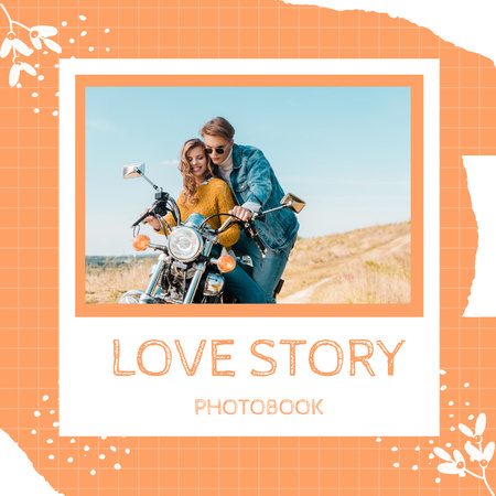 バイクに乗ったかわいいカップルの写真 Photo Bookデザインテンプレート