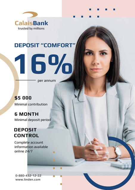 Banking Services Offer with Confident Business Woman Poster tervezősablon