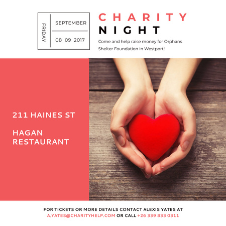 Charity event Hands holding Heart in Red Instagram AD Design Template