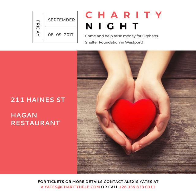 Szablon projektu Charity event Hands holding Heart in Red Instagram AD