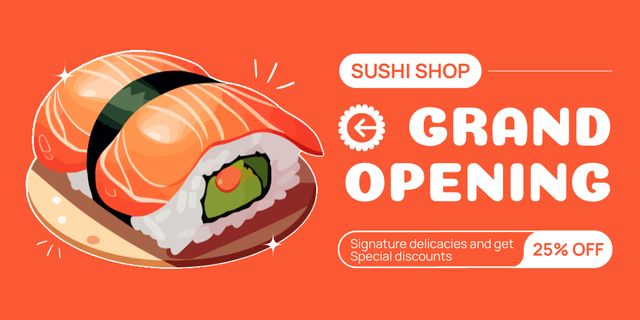 Grand Opening Of Sushi Shop With Discounts Offer Twitter Design Template