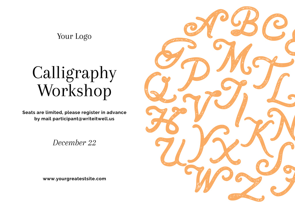 Calligraphy Workshop Announcement Poster A2 Horizontal – шаблон для дизайна