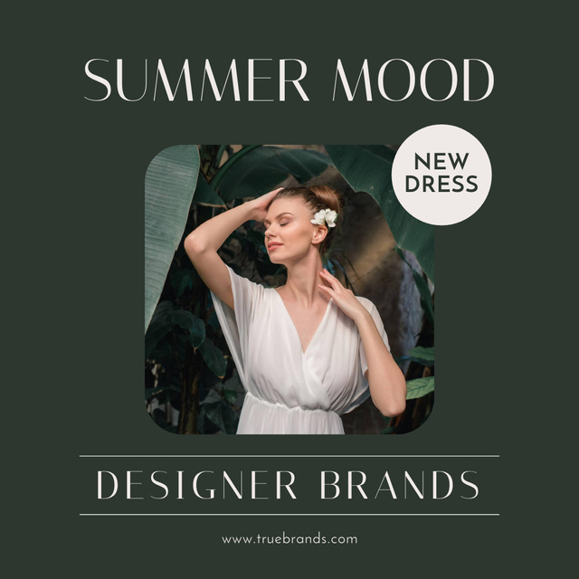 New Clothing Collection with Young Woman in White Dress Instagram Design Template