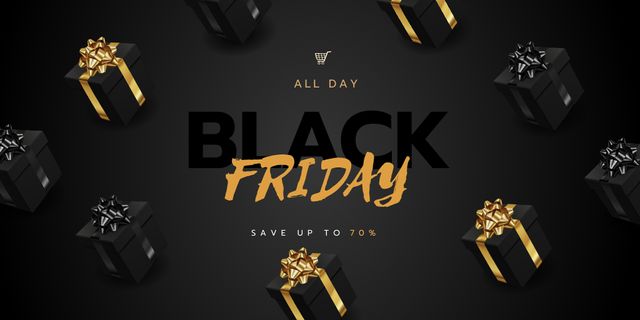 Designvorlage Black Friday sale with Gifts für Twitter