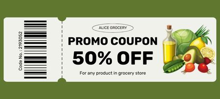 Grocery Store Discount With Illustrated Products Set Coupon 3.75x8.25in Design Template