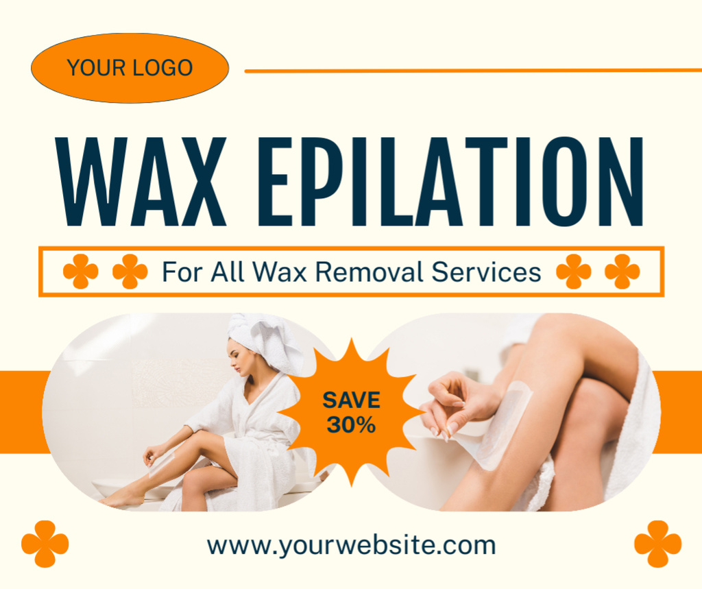 Platilla de diseño Discount Offer on Waxing with Woman in White Bathrobe Facebook