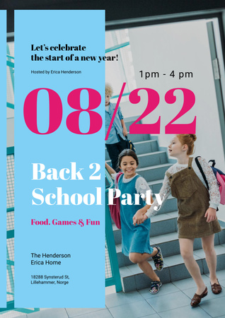 Back to School Party Invitation Kids with Backpacks Poster Design Template