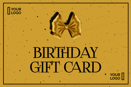 Happy Birthday Greetings with Golden Bow Gift Certificate Design Template